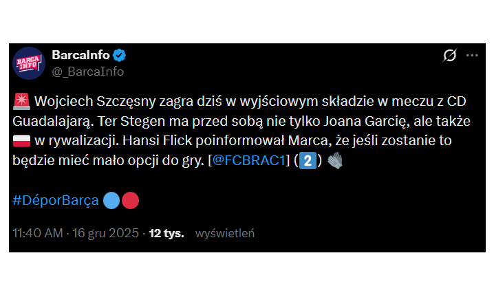 HANSI FLICK WYBRAŁ BRAMKARZA NA DZISIEJSZY MECZ!